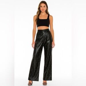 NWT Avec Les Filles Faux Leather Black Trousers Pants with Rhinestone sz‎ Small